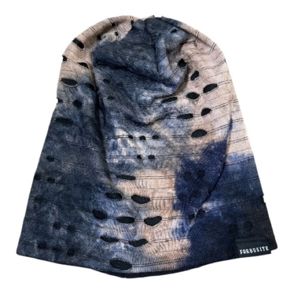 FORBUSITE Tie Dye Eyelet Knit Slouchy Long Beanie Black OS Streetwear